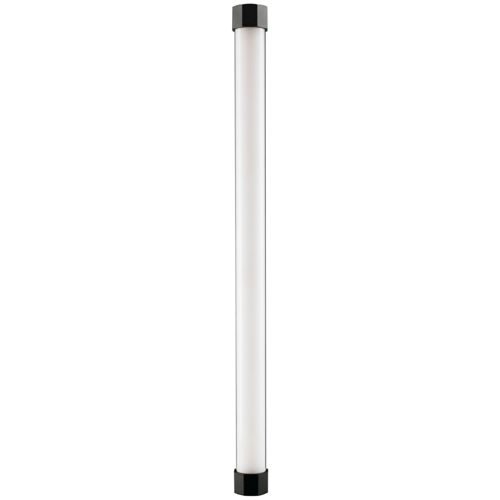 Un tube blanc épuré avec des capuchons noirs sur fond blanc.