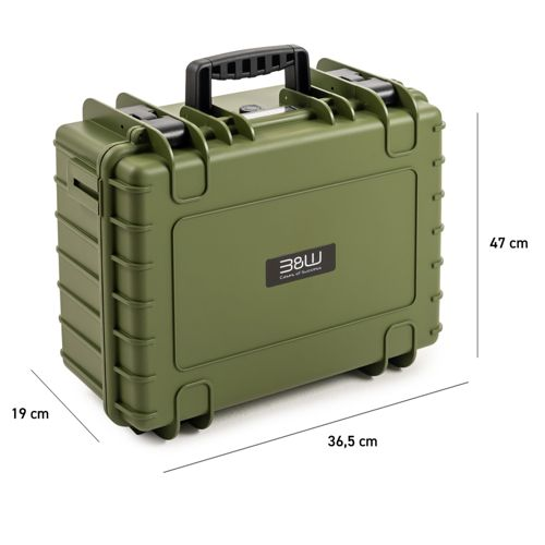 Valigetta verde resistente con manico, dimensioni 36,5x19x47 cm.