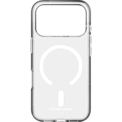 Custodia trasparente per telefono con anello MagSafe e logo Native Union.
