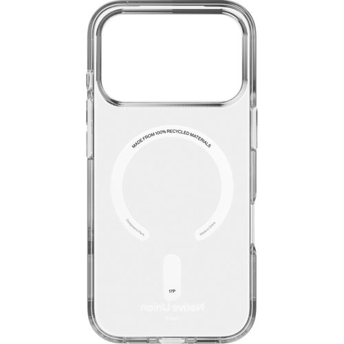 Custodia trasparente per telefono con anello magnetico e informazioni sul riciclo.