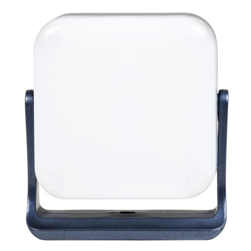Une lumière carrée blanche avec un support bleu. Elle est sur fond blanc.