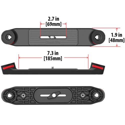 Schwarz, rechteckiges Objekt mit Maßen: 7,3" L x 2,7" B x 1,9" H.