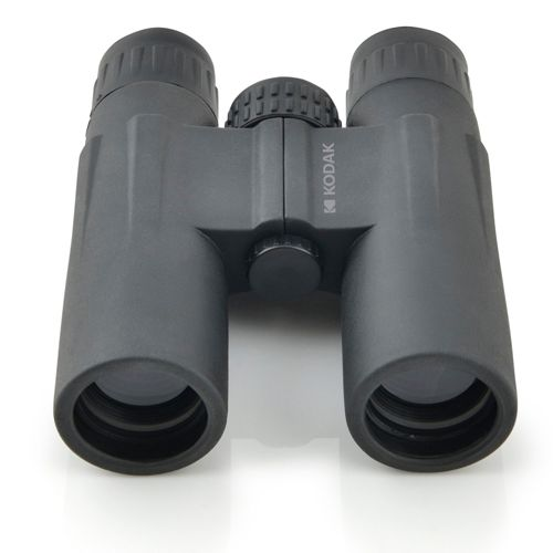 Binocolo Kodak grigio con rotella di messa a fuoco e copriobiettivi.