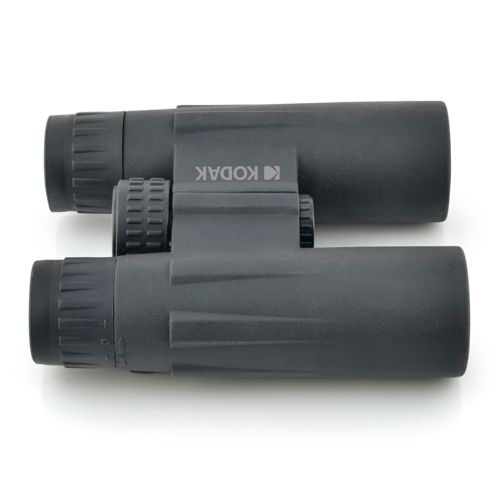 Binocolo Kodak nero con rotella di messa a fuoco e attacco cinturino, su sfondo bianco.