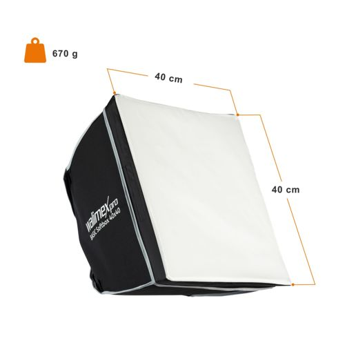 Eine schwarz-weiße Softbox, 670g, 40x40 cm. Studiobeleuchtungsausrüstung.