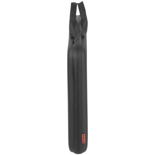 Borsa nera per laptop con cerniera e manici.