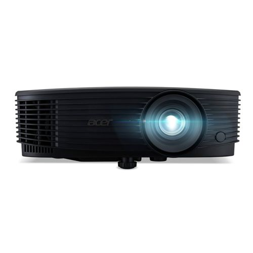 Projecteur Acer noir avec objectif allumé et grilles de ventilation.