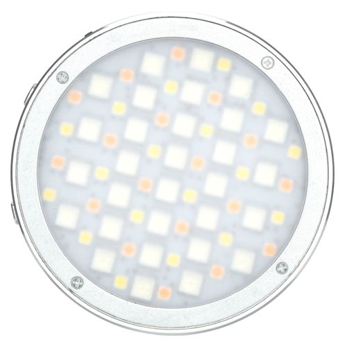 Kreisförmige LED-Pflanzenlampe mit silbernem Rand und vielen LEDs.