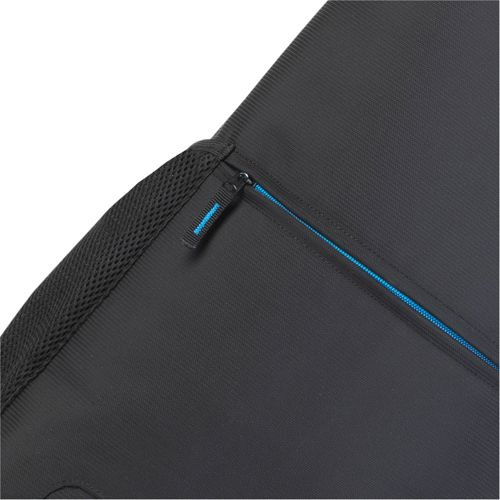Tessuto nero con cerniera blu e bordo in rete.