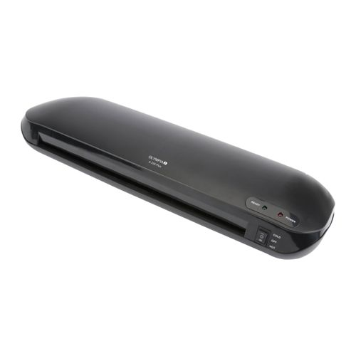 Ein schwarzer Olympia Laminator mit Bedienelementen und Lämpchen.