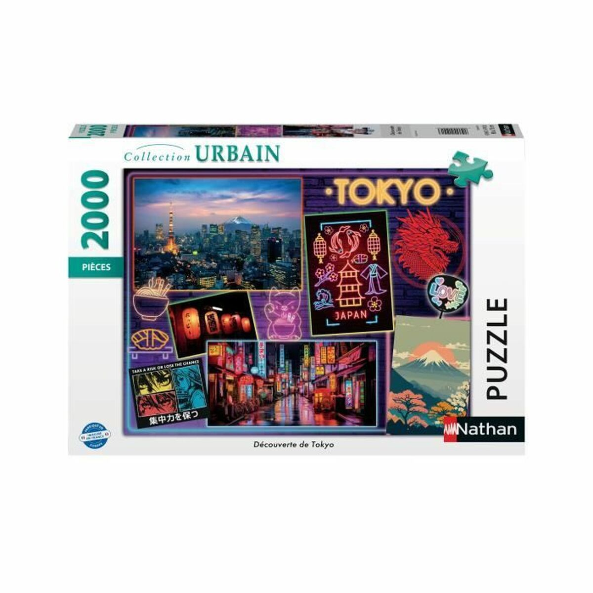 Scatola puzzle: Collage di scene di Tokyo con Tokyo Tower, luci al neon, Monte Fuji.
