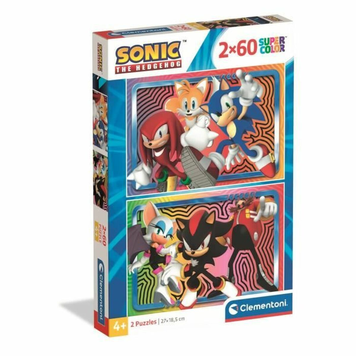 Caja de dos rompecabezas de Sonic the Hedgehog con Knuckles, Sonic, Tails, Shadow y Rouge.