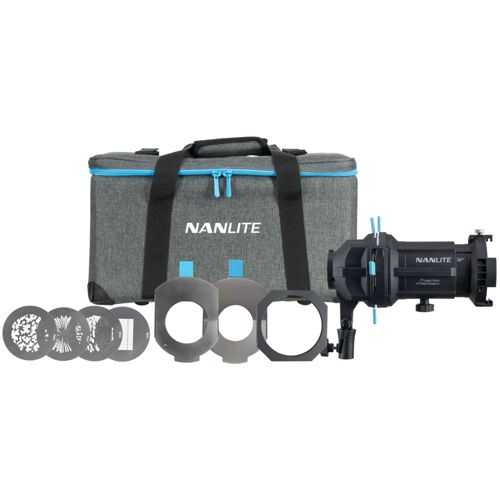 Nanlite Projektionsaufsatz mit Tasche und Zubehör.