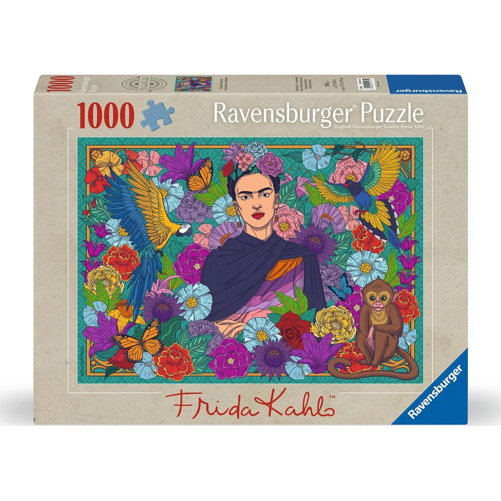 Puzzle Frida Kahlo con scimmia, pappagalli e fiori.