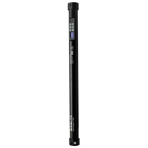 Ein schwarzer, zylindrischer Nanlite PavoTube II 15X mit Bedienelementen.