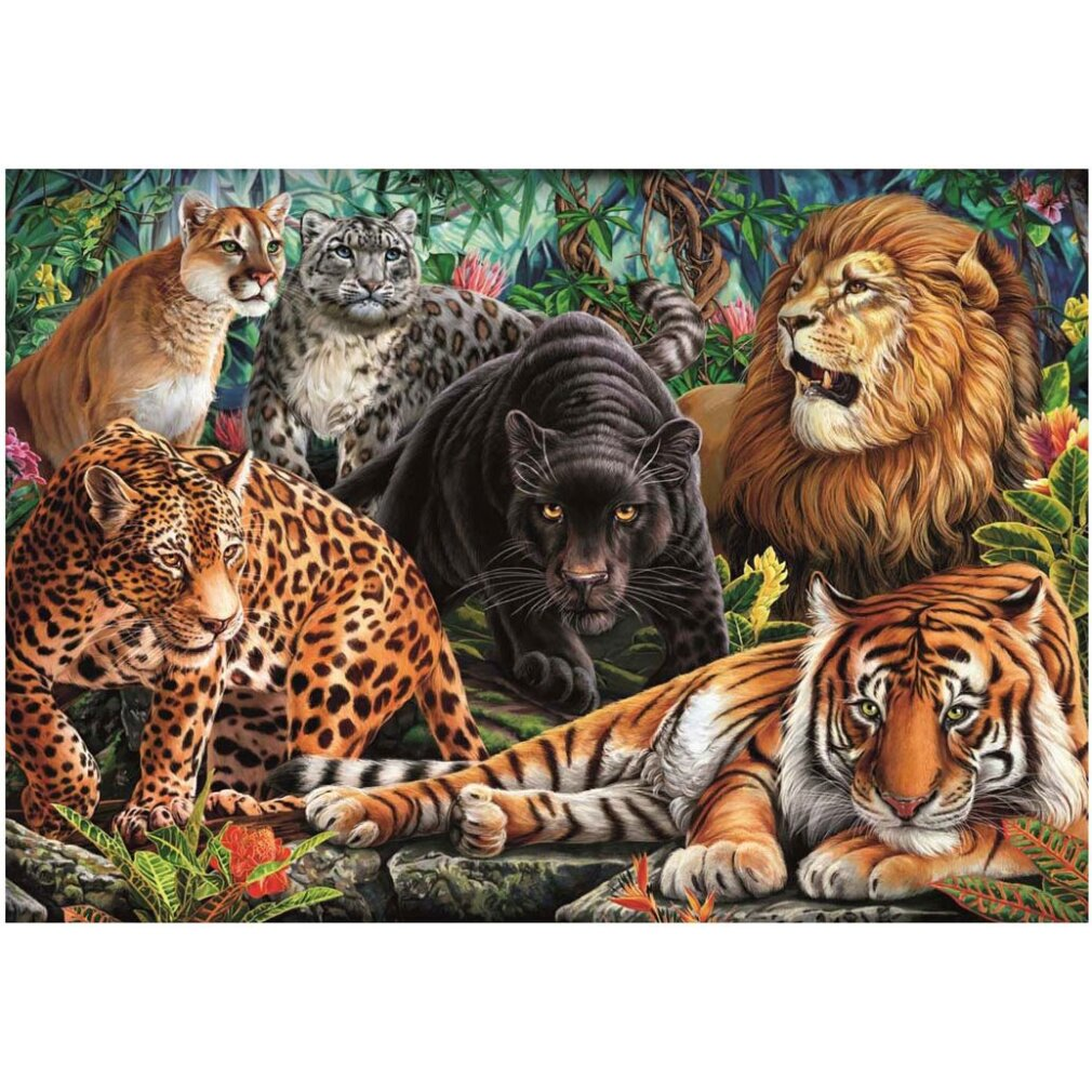 Seis grandes felinos: león, tigre, pantera, leopardo, puma, leopardo n.