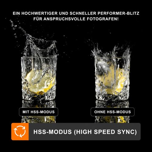 Zwei Gläser mit Wasser und Zitronenscheiben, eines mit und eines ohne HSS-Modus.