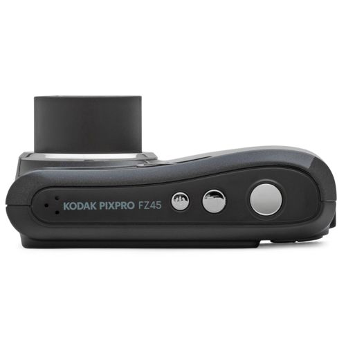 Schwarze Digitalkamera Kodak Pixpro FZ45 mit Objektiv und Knöpfen.