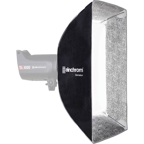 Ein Elinchrom Rotalux Softbox ist an einem Blitzgerät befestigt.