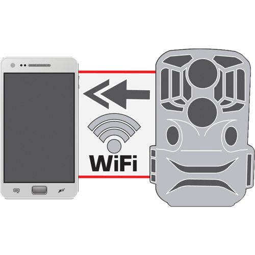 Illustration eines Smartphones und einer Wildkamera, verbunden über WLAN.