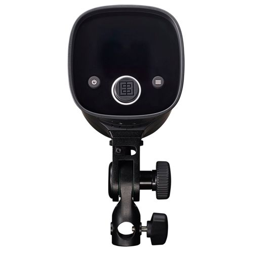 Flash de studio noir avec écran numérique et support de montage.