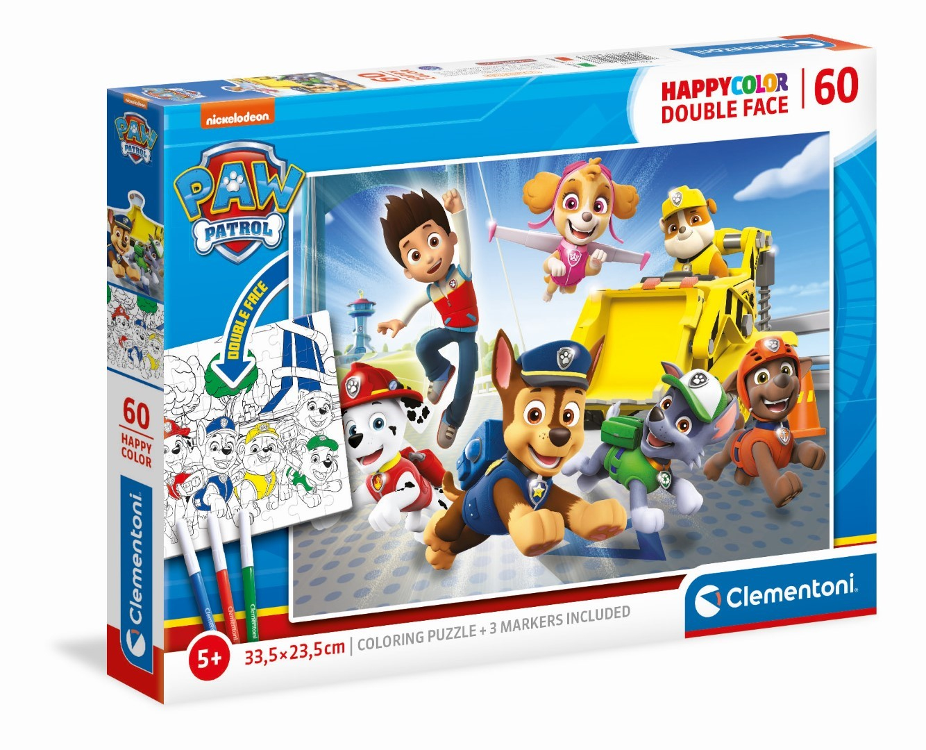 Pudełko z kolorowanką Paw Patrol, 60 elementów, 3 mazaki.