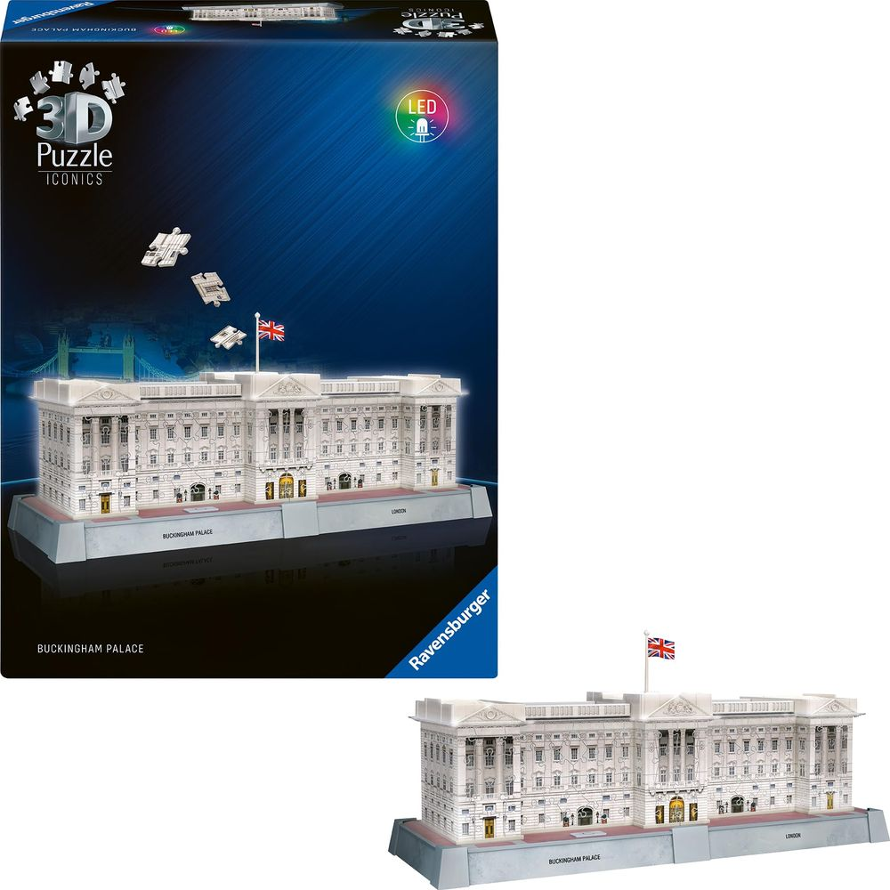Scatola puzzle 3D Palazzo di Buckingham e modello con luci LED. Presenta una replica dettagliata.