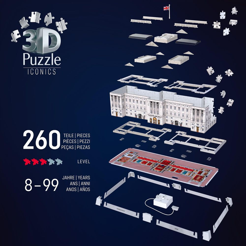 Puzzle 3D di Buckingham Palace, 260 pezzi, livello 3, età 8-99.