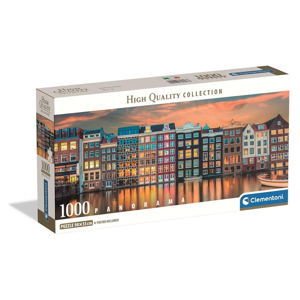Scatola puzzle con case sul canale di Amsterdam al tramonto. Collezione Alta Qualità.