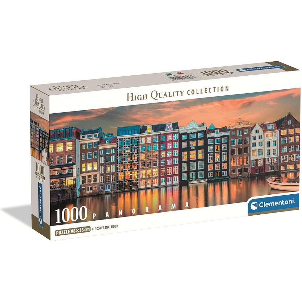Scatola puzzle con case sul canale di Amsterdam al tramonto.