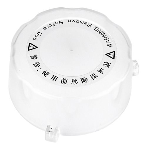 Transparenter Deckel mit Warnhinweisen in Englisch und Chinesisch.