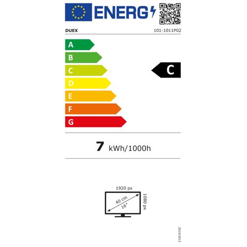 Energielabel mit Effizienzklasse C, 7 kWh/1000h, 16-Zoll-Bildschirm.