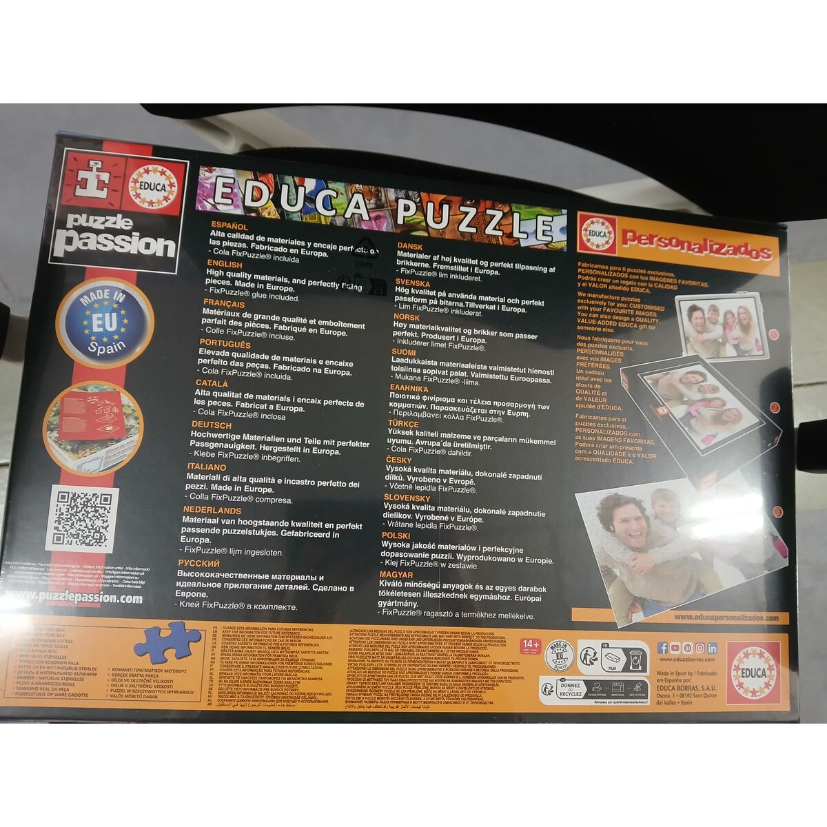 Verpackung für ein Educa Puzzle mit mehrsprachigen Produktinformationen.
