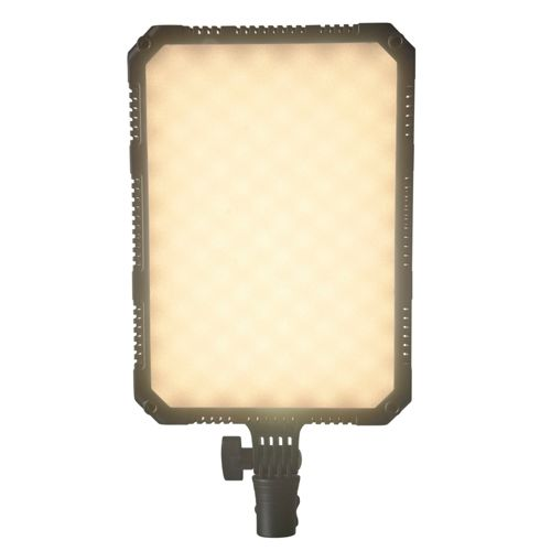 Ein rechteckiges LED-Panel mit einem Helligkeitsregler und einem Sockel.