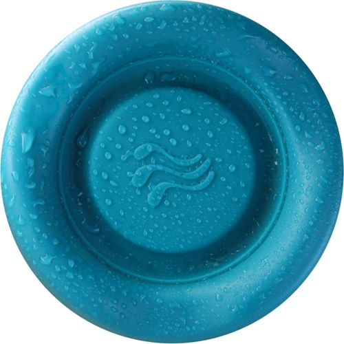 Una ciotola blu con gocce d'acqua e un simbolo di onda.