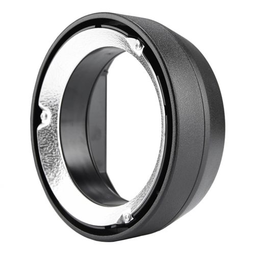 Ein schwarzer, ringförmiger Reflektor mit silberner Innenseite.