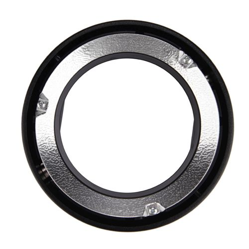 Ein schwarzer Ring mit silberner, geprägter Innenfläche und Befestigungsschrauben.