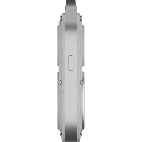 A gray rectangular device with a single button on its side.