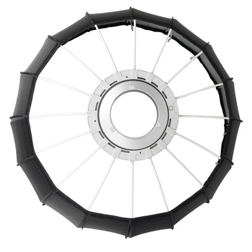 Ein silberner Ring mit schwarzen Stoffsegmenten und weißen Speichen.