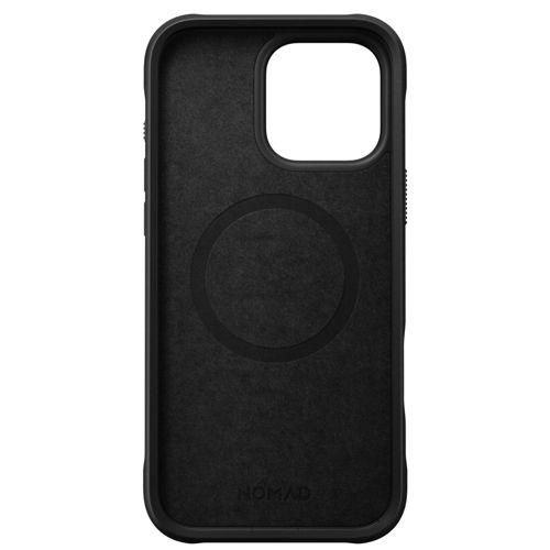 Custodia nera per telefono con anello magnetico e logo "NOMAD".