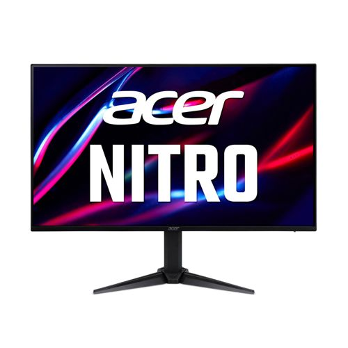 Un monitor Acer Nitro con fondo abstracto en azul y rojo.