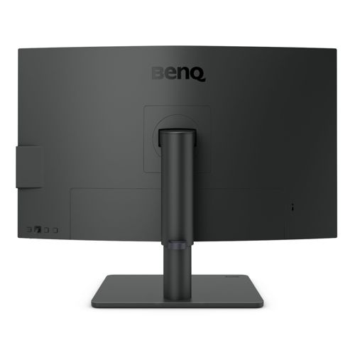 Back of a black BenQ monitor with stand and ports.