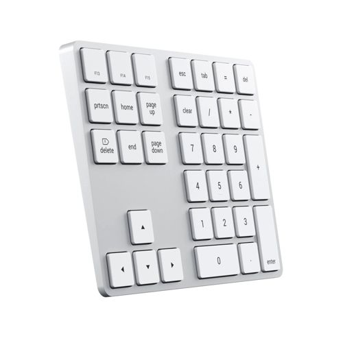 Ein weißes, schräg dargestelltes Ziffernblock-Tastatur-Layout mit numerischen Tasten.