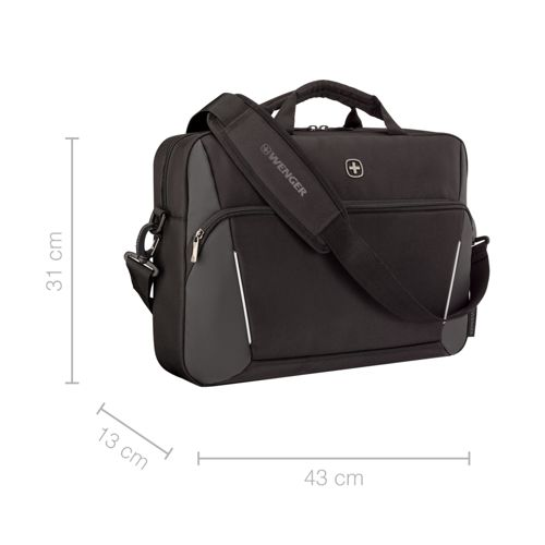 Sacoche noire Wenger pour ordinateur portable avec bandoulière, dim: 43x31x13cm.