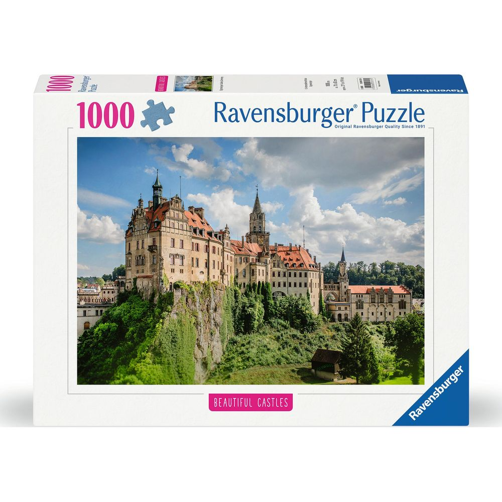 Puzzle Ravensburger 1000 pezzi: Un castello su una scogliera rocciosa sotto un cielo blu.