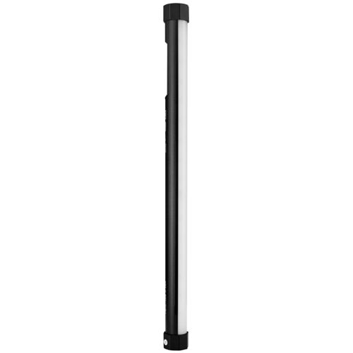 Un bâton lumineux noir et fin avec une surface éclairée blanche est vertical.