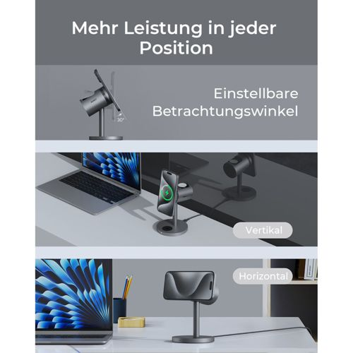 Verstellbare Handyhalterung in vertikaler und horizontaler Position.