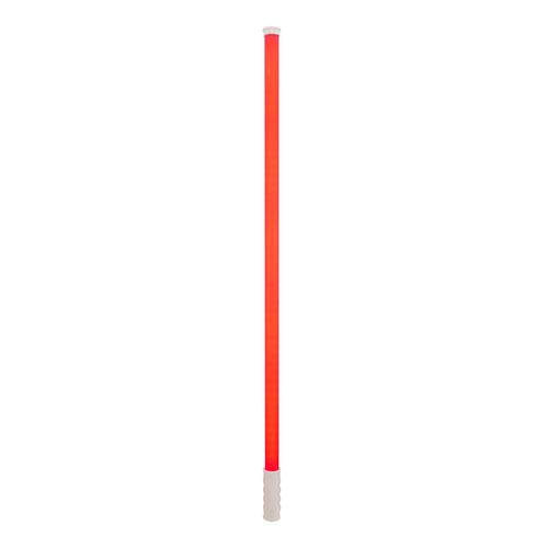Ein langer, leuchtend roter Stab mit weißem Griff steht auf weißem Hintergrund.