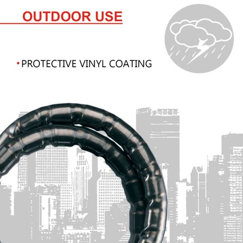 Catena nera rivestita in vinile davanti a skyline stilizzato e icona pioggia. Uso esterno.