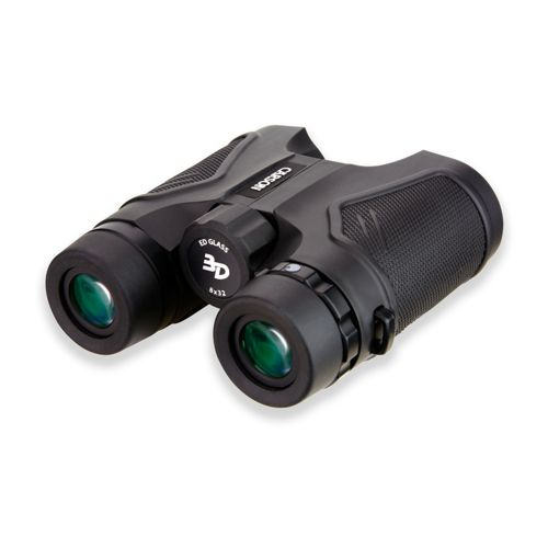 Binocolo nero con lenti verdi e scritta 3D EDGLASS 8x32.